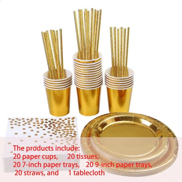 Disposable cutlery set can accommodate 20 people gold rose gold blue pink plates birthday party baby shower decoration 240905