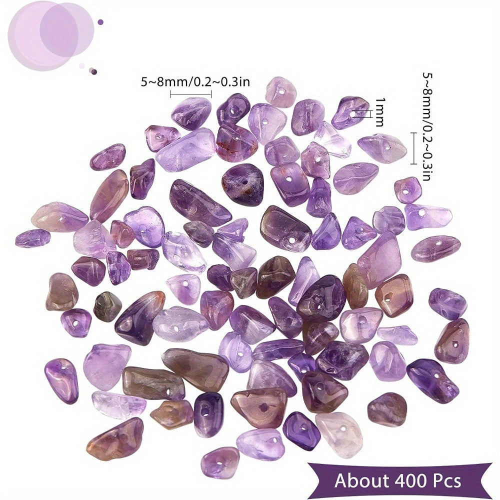 TEMU 400pcs Heart-shaped Purple Amethyst Crystal Chips, 5-8mm With Holes - Irregular Gemstone Beads For Making, Bracelets & Necklaces, Beads For