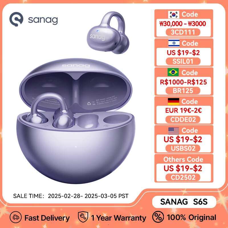 Sanag S6S FreeClip 3D Stereo Sound Bluetooth Headphones Open Earphone Ear Clip OWS Sport Wireless Headset TWS Earbuds