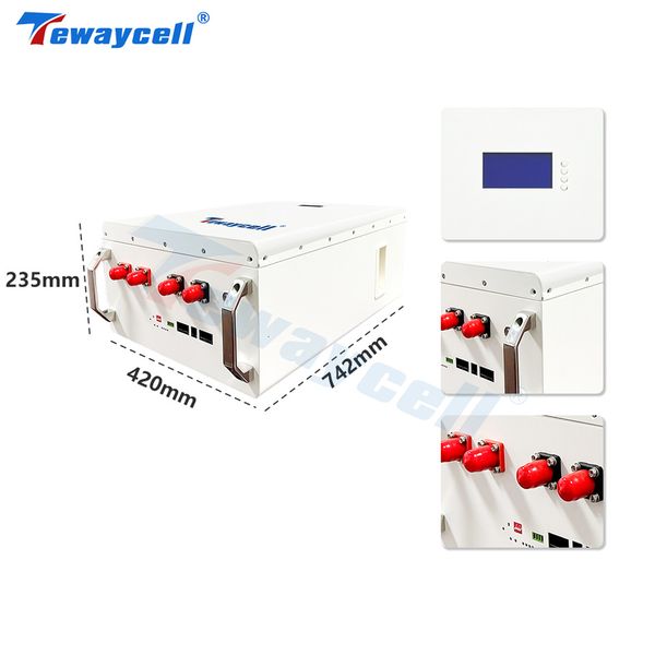 Tewaycell 10KWH Powerwall 48V 51.2V 200AH LiFePO4 Battery Pack 6000 Cycles Grade A Cells Buitl-in BMS CAN RS485 Monitor DDP