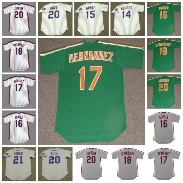 N York Vintage Baseball Jersey 14 GIL HODGES 1962 15 JERRY GROTE 1969 16 DWIGHT GOODEN 1985 17 KEITH HERNANDEZ 18 DARRYL STRAWBERRY 20 HOWAR
