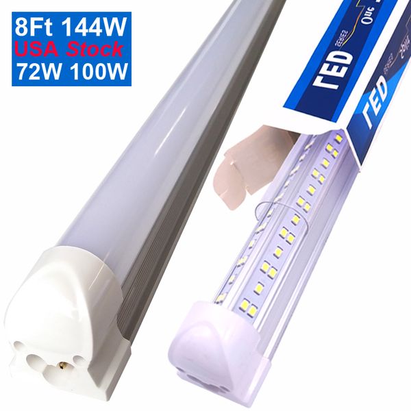 V-Shaped 2Ft 3Ft 4Ft 5Ft 6Ft 8Ft Cooler Door Led Tubes T8 Integrated Double Sides Led Lights 85-265V Stock In US Fluorescent Lamp Replacemen