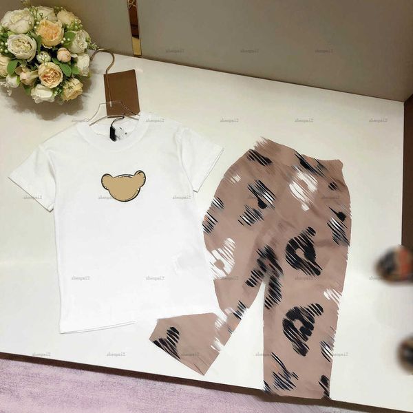 Luxury kids designer clothes baby tracksuits Size 100-160 CM Summer two-piece set Bear face pattern print boys T-shirt and pants