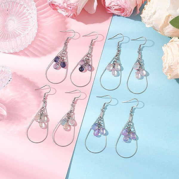 Boucles d'oreilles pendantes en verre transparent en acier inoxydable 304 en forme de larme