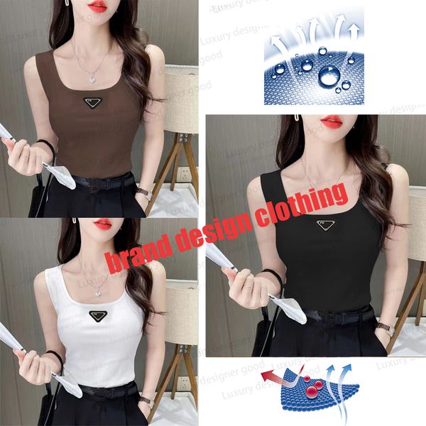 Designer Women Tanks Embroidered Cotton-blend Tank Tops Shorts Cropped Vintage Fitness Vest Yoga Tees Tee Shirt Solid Elastic