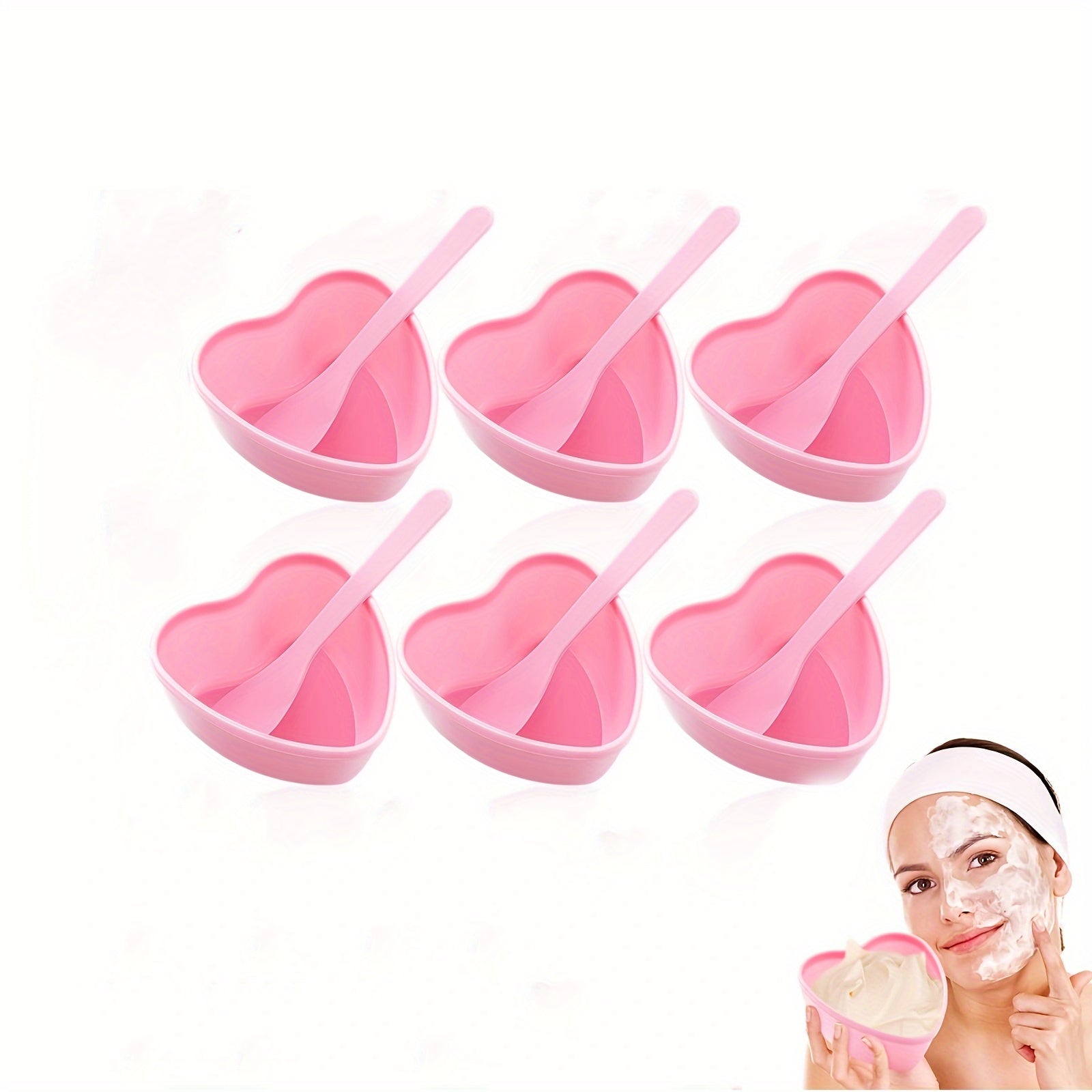 TEMU 6-pack -shaped Facial Mask Mixing Bowls With Spatula, Plastic Unscented Diy Light Beige Care Tools, Esthetician Supplies For Women, Home Beauty