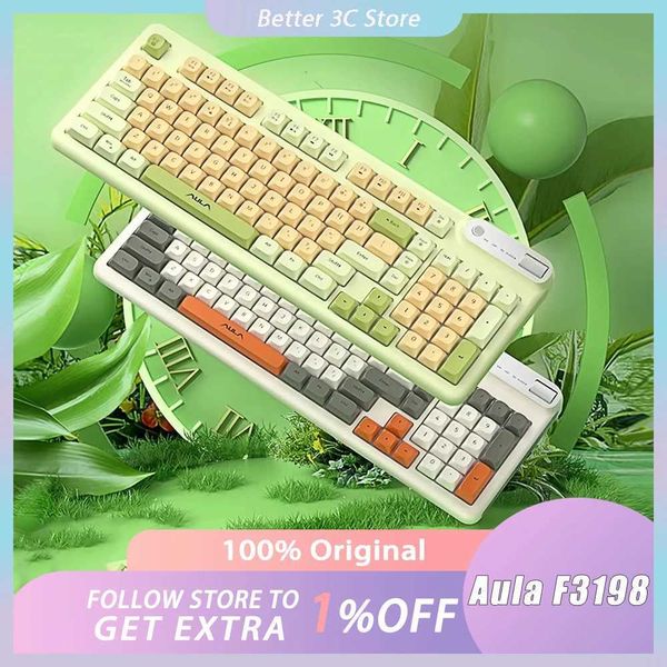 Keyboards Aula F3198 Mute Keyboard 3 Mode Wireless Usb-2.4g-Bluetooth Keyboard Customized Rgb Win-Mac Office Pc Gamer Keyboard Accessories z