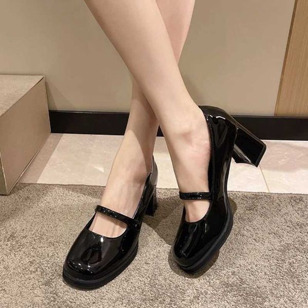 New Arrival Womens Pump Fashion Mary Jane Shoes Retro Womens Shoes Audrey Hepburn Black Small Leather Shoe Buckle with Block High Heels Zapa