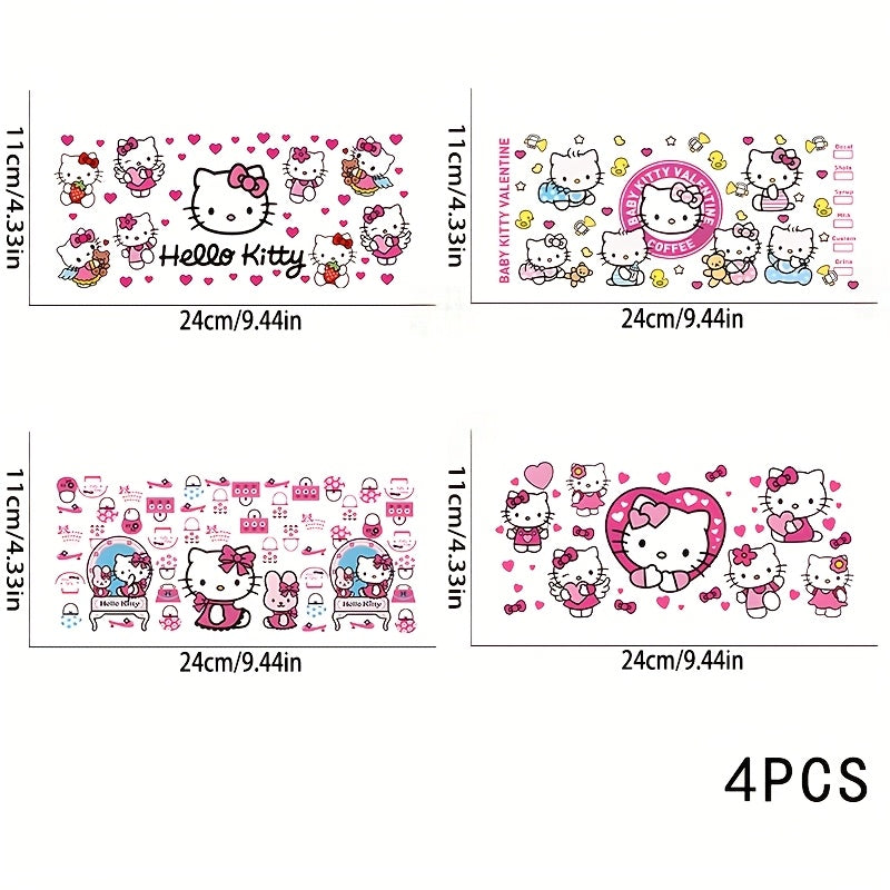 TEMU 4pcs Hello Kitty Bow 16oz Uv Dtf Cup Wraps - Waterproof And Scratch-resistant Diy Glass Drink, 4.3×9.4 Inches (cup Not Included)