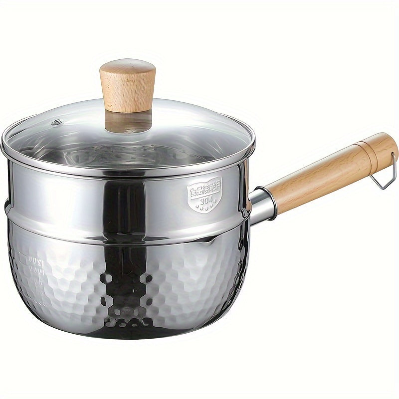 TEMU 1pc Japanese-style Stainless Steel Sauce Pan, Nonstick Saucepan, One-person Steaming And Cooking Small Milk Pan, 7.1 Inch, Universal For Gas