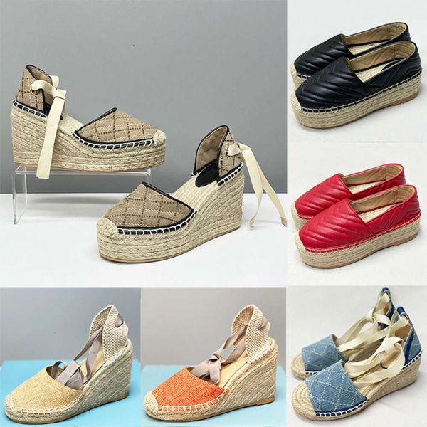 Designers Womens Wedge Platform ggSandals Espadrille Shoes Real Leathers Ankle Lace-up Matelasse Espadrille Ladies High Heel''gg&#