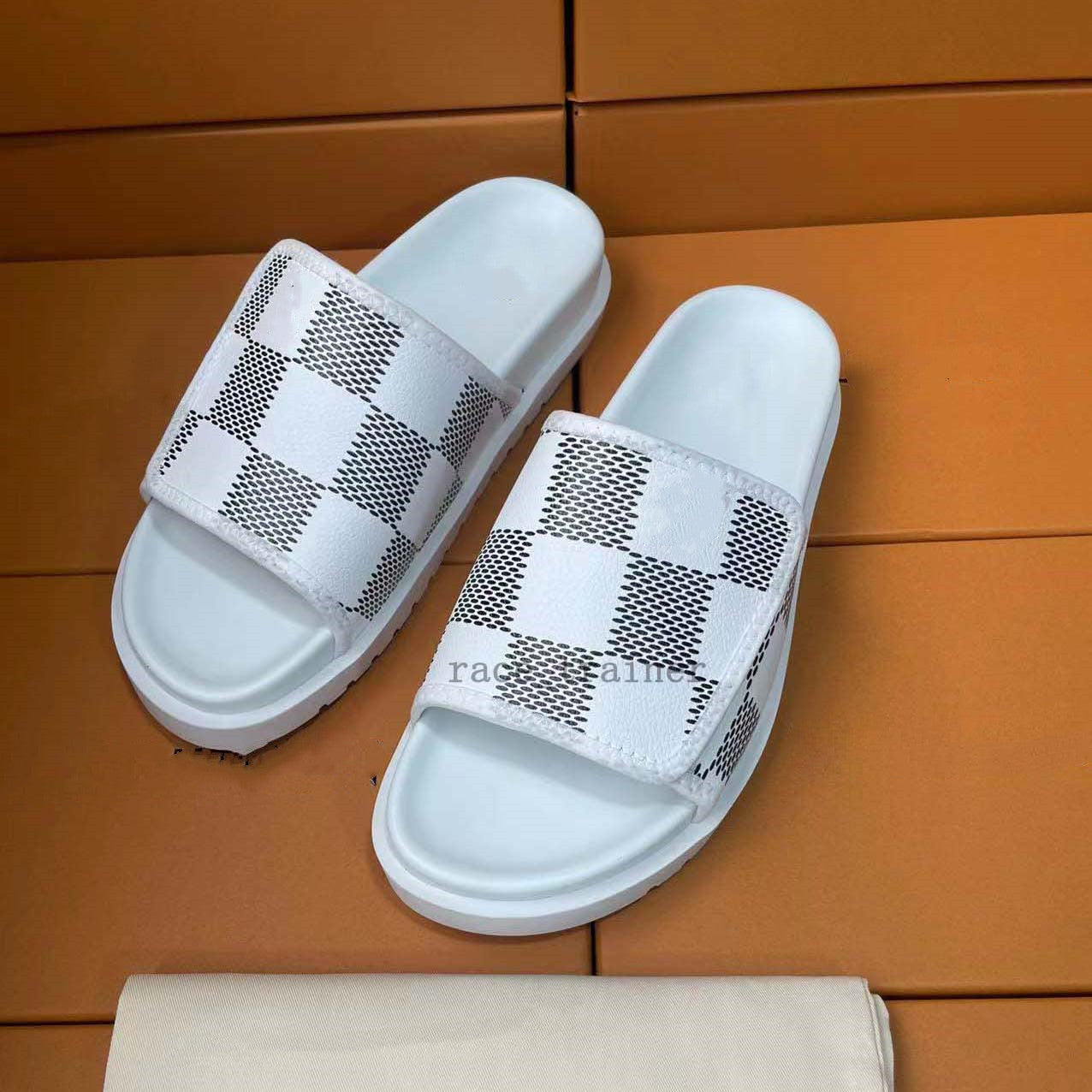 Pool Pillow Slides Designer Sandals Men Sliders Slippers Fashion Damier jacquard Prints Embossed Flat Comfort Mules Adjustable strap Summer Beach Sh