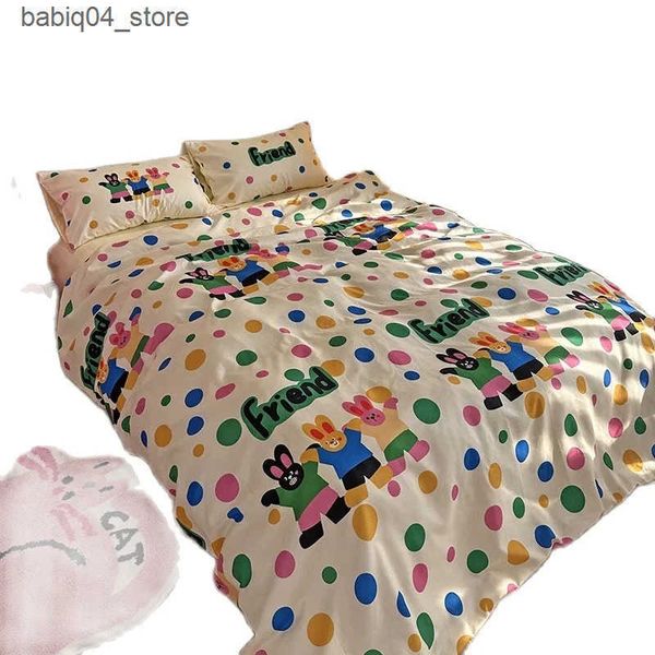 Bedding sets Kids Bedding 4pcs Bed Set Washed Cotton Soft Bedclothes Good Friend Duvet Cover Flat Sheet case Cartoon Home Linens Full L24091