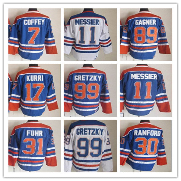 Wayne Gretzky Edmonton Vintage Hockey Jerseys 11 Mark Messier 30 Bill Ranford 7 Paul Coffey 89 Sam Gagner 17 Jari Kurri 31 Grant Fuhr Stitched CCM R