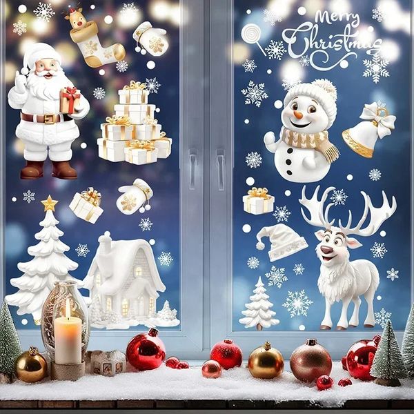 Cartoon Snowman PVC Window Sticker Adhesive Christmas Glass Vinyl Decals for Festive Home Decor 241107