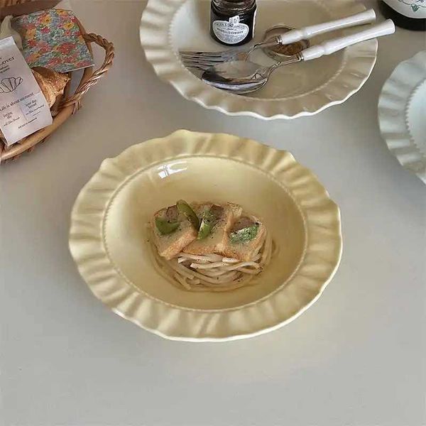 French Ceramic Plate Solid Color Fruit Plate Restaurant Pasta Plate Family Breakfast Pasta Plate Y250208