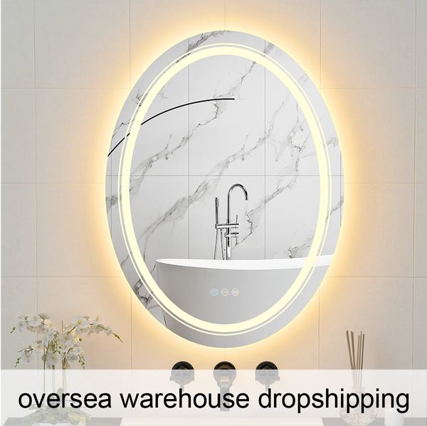 700x500mm LED Oval Mirror Anti-Fog Dimmable Illuminated Vanity Mirror Backlit Wall Mounted Bathroom Mirror with 3 Color Lights Bathroom Mirr