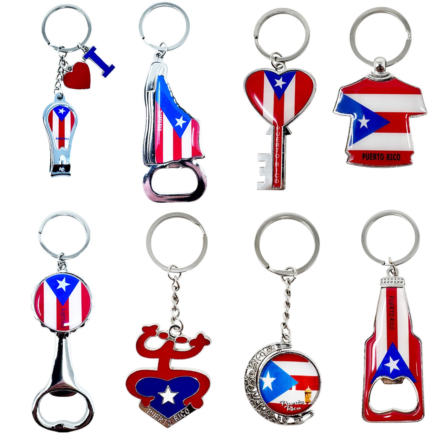 TEMU 8 Pack Of Puerto Keychain Souvenir, Charms, 3 Bottle Beer Opener, Nail Clipper, Heart, Puerto Gift Bundle, Bulk Puerto Bundle Set Pr Souvenirs