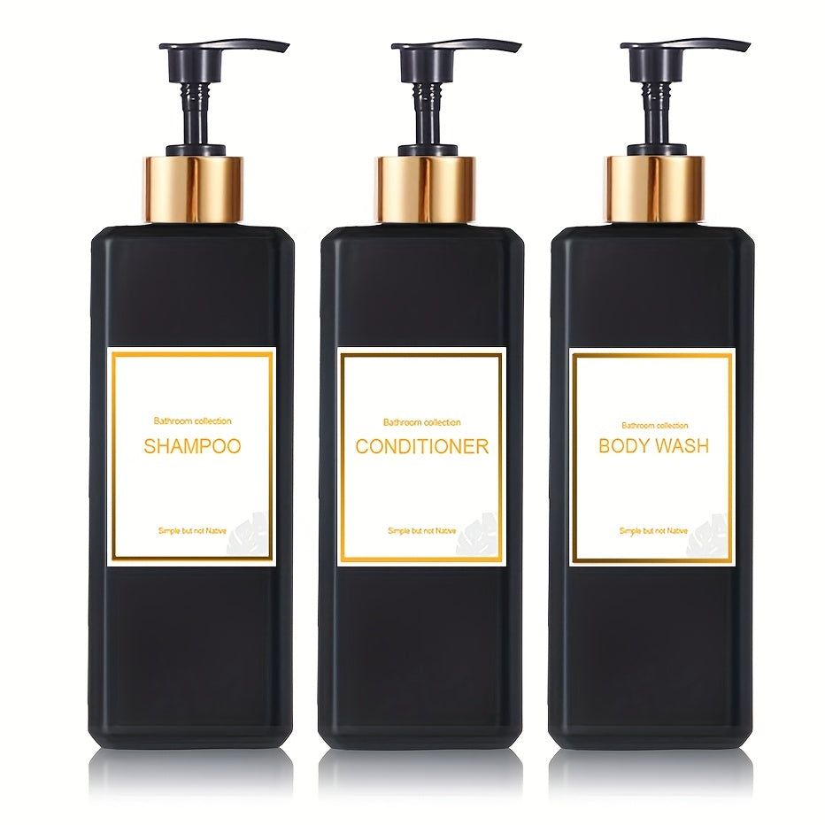 TEMU 3pcs Soap Dispenser Set, Countertop Lotion Bottle With Waterproof Label, Plastic Liquid Soap Dispenser, Refillable Empty Bottle For Shampoo