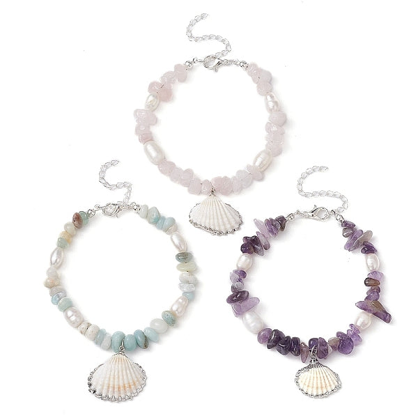 3 Stück 3-teiliges Charm-Armband-Set mit natürlichen Muscheln