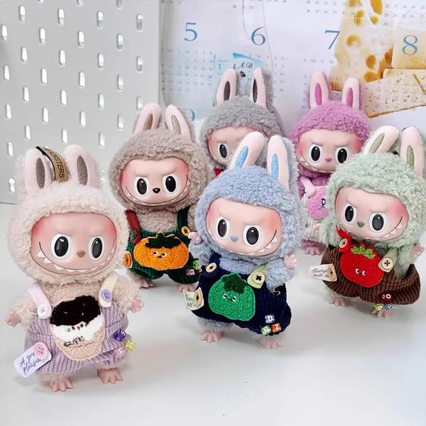 High Quality Cute Labubu Jumpsuit 17cm Cute Mini Plush Dolls Outfit Idol Dolls Jumpsuit Clothing DIY Kid Gift 240717