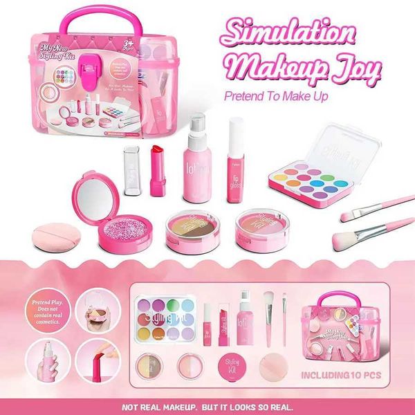 Beauty Fashion Simulated makeup Playset 10 non-toxic toy cosmetics sets with eye shadow palette lipstick stickers (not real makeup) H241017