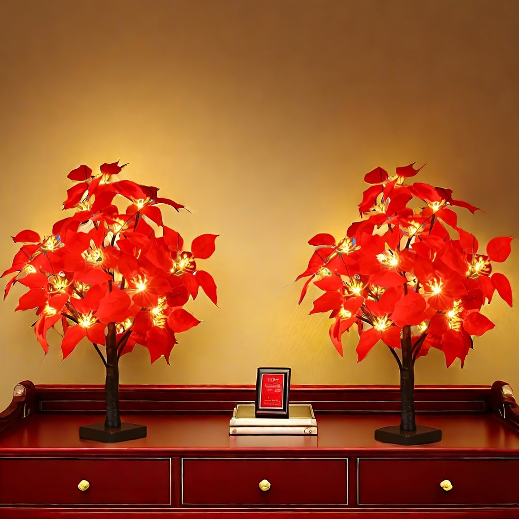 TEMU 2pcs, Christmas Led Simulation Red Flower Tree Lights, Thanksgiving Decorations, Living Room Desktop Bonsai Trees, Products Suitable For Room