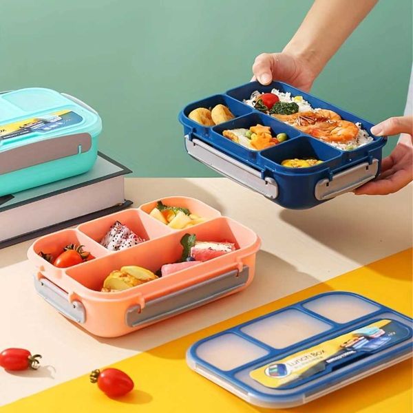 1pc Lunch Box With Tableware For Off Workers Square Divided Microwave Oven Bento Box Leakproof Food Container For Back ToT250205