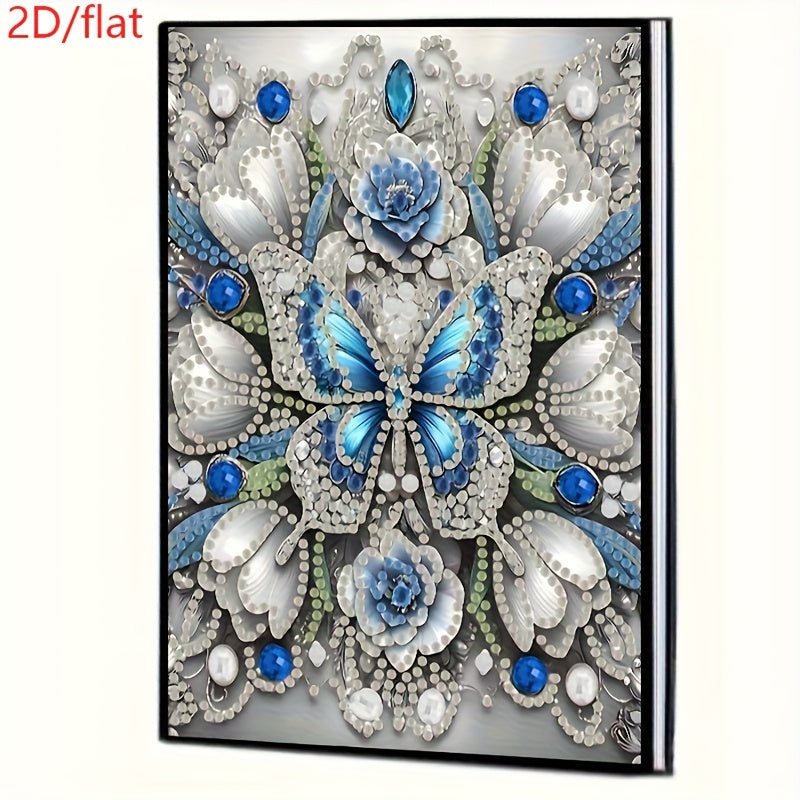 TEMU 2d-flat Diamond Painting Mosaic Painted Crystal Beautiful Elegant Silvery And Flower Pattern Leather Women's Adult Diamond Notebook Sketch Book
