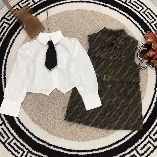 Brand tracksuits girls dress kids designer clothes Size 100-150 CM baby partydress Polo collar shirt and vest jacquard denim skirt