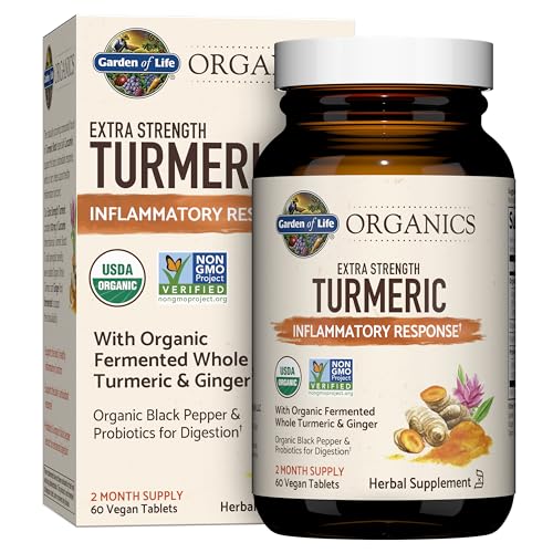 Garden of Life Organics Extra Strength Turmeric Inflammatory Response 60 Tablets-100mg Curcumin (95% Curcuminoids) Black Pepper, Probiotics, Organic N