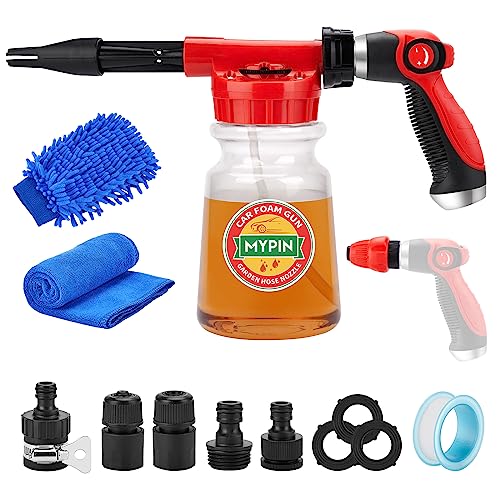 16 IN 1 Car Wash Foam Gun, Foam Cannon, Adjustable Hose Wash Sprayer with 2.5 to 6 Bars Foam Blaster, Suitable for Car Cleaning and Garden Use with 1-