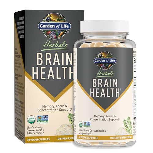 Garden of Life Brain Health Supplement with Organic Lion’s Mane & Turmeric, Non-GMO, Gluten-Free, Mint Flavor - for Memory, Focus & Healthy Brain Fu