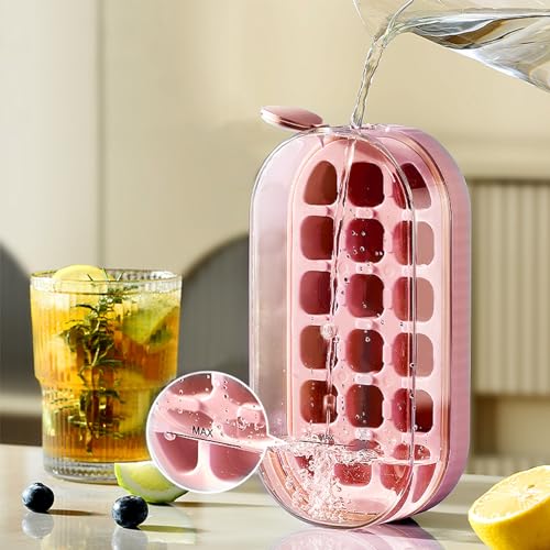 Ice Cube Tray,Ice Cube Trays for Freezer,Easy-Release 18 Nugget Ice Container with Spill-Resistant Cover,Ice Out Fast,Suitable for Cocktail, Whiskey,B