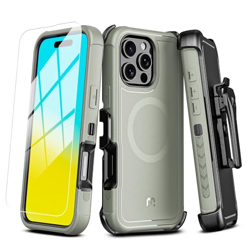 M MYBAT PRO Maverick Series for iPhone 16 Pro Max Case with Belt Clip Holster,Compatible with Magsafe w-Screen Protector,Anti-Drop,Shockproof,360°Rot