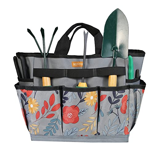 MDSTOP Garden Tool Bag, Garden Tool Kit Holder Home Organizer Storage Carrier, Oxford Garden Hand Tool Storage Tote Organizer with Handle and 8 Roomy