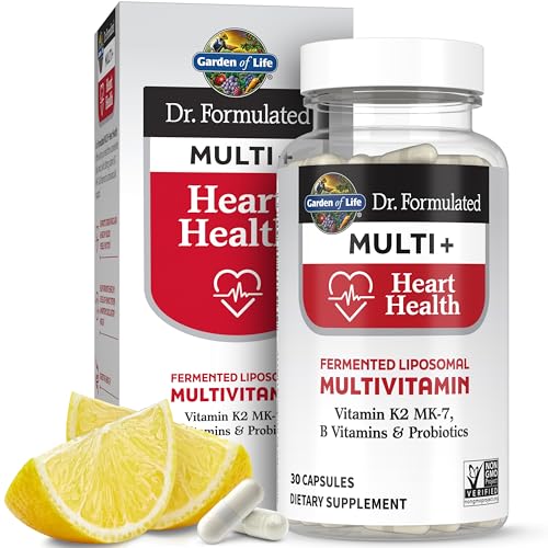 Garden of Life Dr. Formulated Multi+ Heart Health - Fermented Liposomal Multivitamin + Vitamin K2 MK-7, B Vitamins & Probiotics - One a Day for Cardio