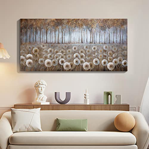 Large Brown Dandelion Canvas Wall Art for Living Room - Tree Theme Picture Modern Framed Prints Artwork Ready to Hang for Bedroom Home Decor - Size 24