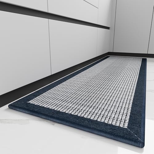 PADOOR Kitchen Mats for Floor, Non Slip Washable, Rubber Backed Kitchen Runner Super Absorbent Floor Mat Sink Rug, 20'x47' Blue 1'8" x 3'11" (Rectangu