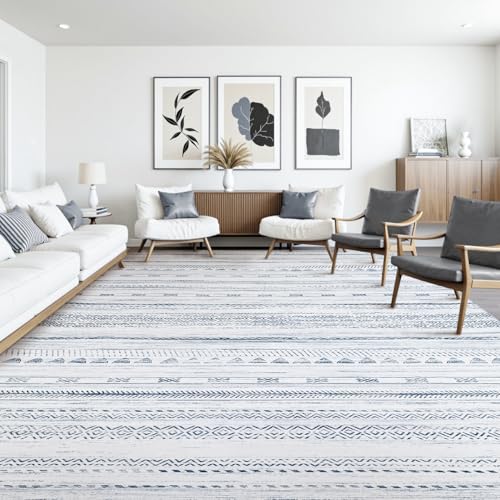 10x14 Area Rugs for Living Room Machine Washable Rug Distressed Indoor Carpet Neutral Moroccan Boho Rug Ultra Soft Area Rug for Bedroom Dining Room Pl