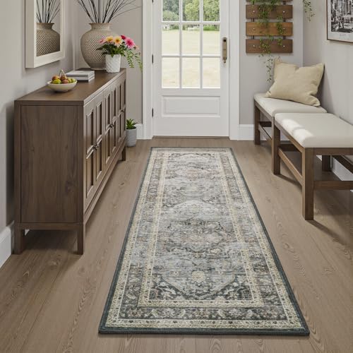 2x6 ft Runner Rug for Hallways Non Slip Washable Kitchen Runner Bedroom Bedside Runners Long Runners for Entryway Laundry Room Bathroom Neutral Grey V