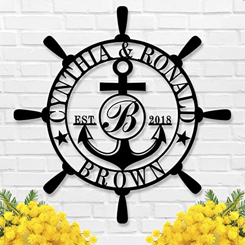 Customized Family Name Sign, Nautical Wall Decor, Anchor Compass Metal Sign, Initial Split Letter Monogram Sign, Last Name signs, Personalized Housewa