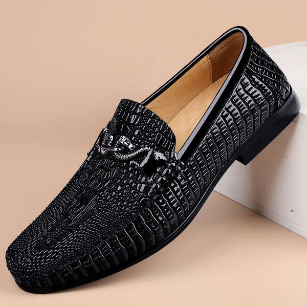 Brand Platform Loafers Black-Red Business Metal Buckle Casual Genuine Leather Men Soft Formal Shoes