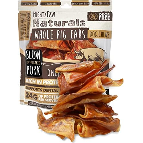 Mighty Paw Full Pig Ears for Dogs | All Natural Treats. Single Ingredient Pet Treat. Better Than Rawhide Dog Snacks for Puppy & Large-Medium Breeds. P