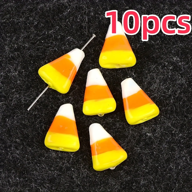 TEMU 10pcs Candy Corn Shaped Resin Beads - Smooth Glossy Beads With Vibrant Yellow, Orange & White Painted Layers For Making, Necklace & Phone Chain