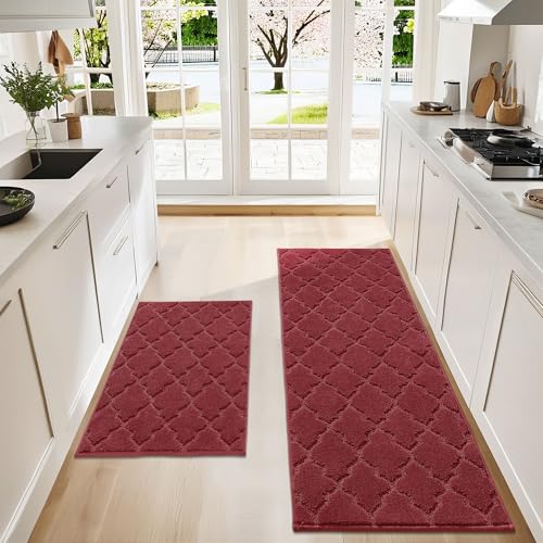 COSY HOMEER Soft Kitchen Rugs [2 PCS] for in Front of Sink Super Absorbent Kitchen Floor Mats and Mats 24x35 Inch-24X60 Non-Skid Kitchen Mat Standing