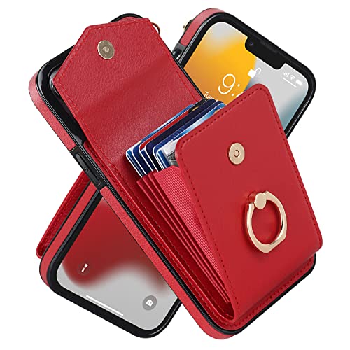 Phone Case for iPhone 14 Pro Max, High-end Stylish Leather Accordion Card Holder,Wallet Phone Case, Anti-Drop Lanyard, Multi-Functional Ring Stand Cas