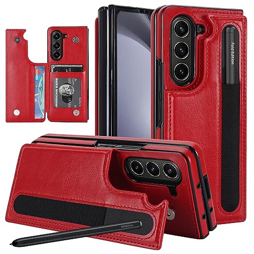 for Samsung Galaxy Z Fold 5 Wallet Case with Credit Card Holder and S-Pen Holder,Fold Premium Leather Magnetic Clasp Kickstand Heavy Duty Protective C