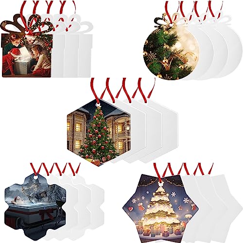 Sublimation Blank Ornaments White Aluminium Haning Ornament 20 PCS Bulk of Different Disign for HTV Crafting DIY and Chritsmas Tree Decoration (Hexago