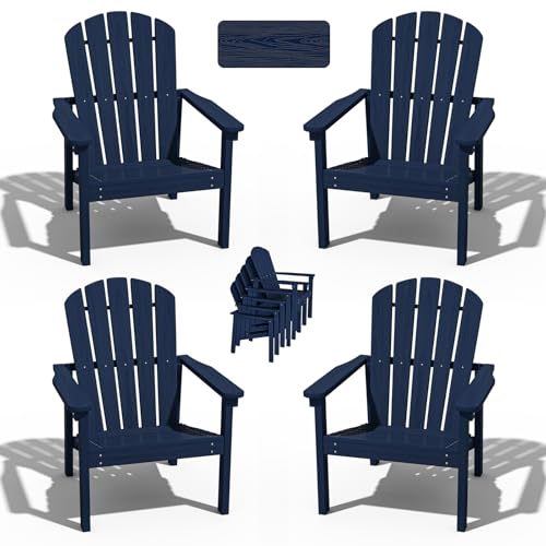 Stackable Adirondack Chair Set of 4, HDPE Outdoor Patio Chair - Durable and Space Saving, Suitable for Porches, Lawns or Garden, Navy Navy classic（4